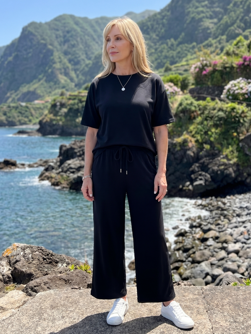 Wihel | Conjunto de manga corta con cintura de cordón y pantalón de pierna recta