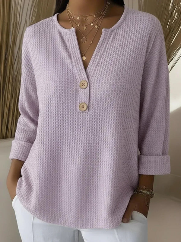 Lucy | Textured henley top with buttons