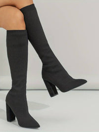 OLIVIA | WOMEN'S KNITTED SOCK BOOTS WITH BLOCK HEEL