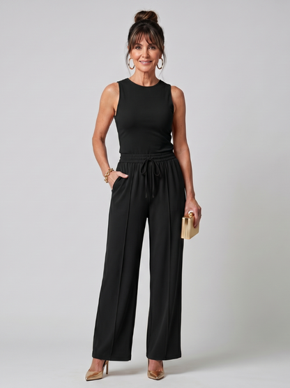 Valencia | Conjunto de blusa sin mangas y pantalón de pierna ancha liso