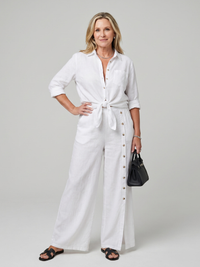 Maddelina | Conjunto de blusa de manga larga con lazo en la parte delantera y pantalones de pierna ancha