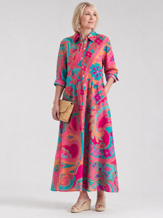 Klera | Vestido midi estampado con cuello y botones delanteros