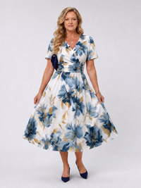 Evans | Vestido midi envolvente de manga corta con estampado floral