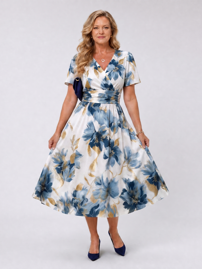Evans | Vestido midi envolvente de manga corta con estampado floral