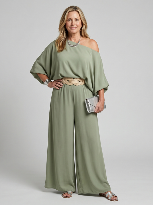 Siomara | Top de un solo hombro con mangas anchas y pantalón de pierna ancha