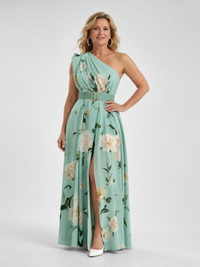 Manios | Vestido maxi de un solo hombro con cinturón y estampado floral