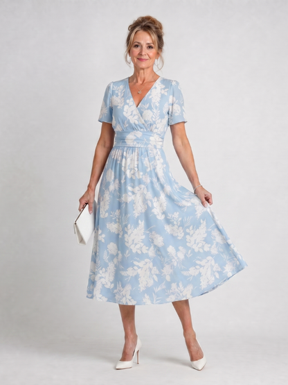 Marion | Vestido midi de manga corta con escote en V y estampado floral