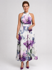 Omego | Vestido midi fluido con cuello halter y estampado floral suave