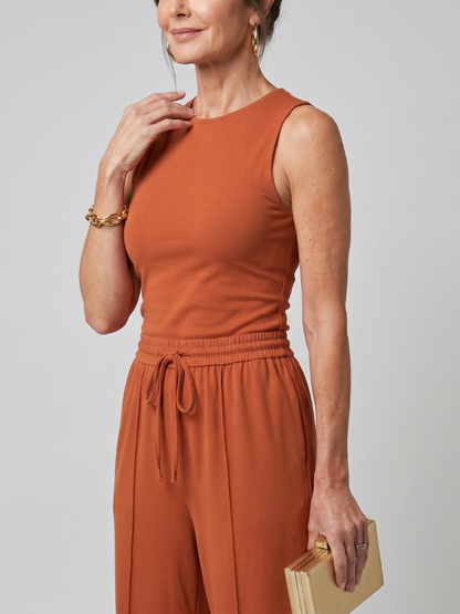 Valencia | Conjunto de blusa sin mangas y pantalón de pierna ancha liso