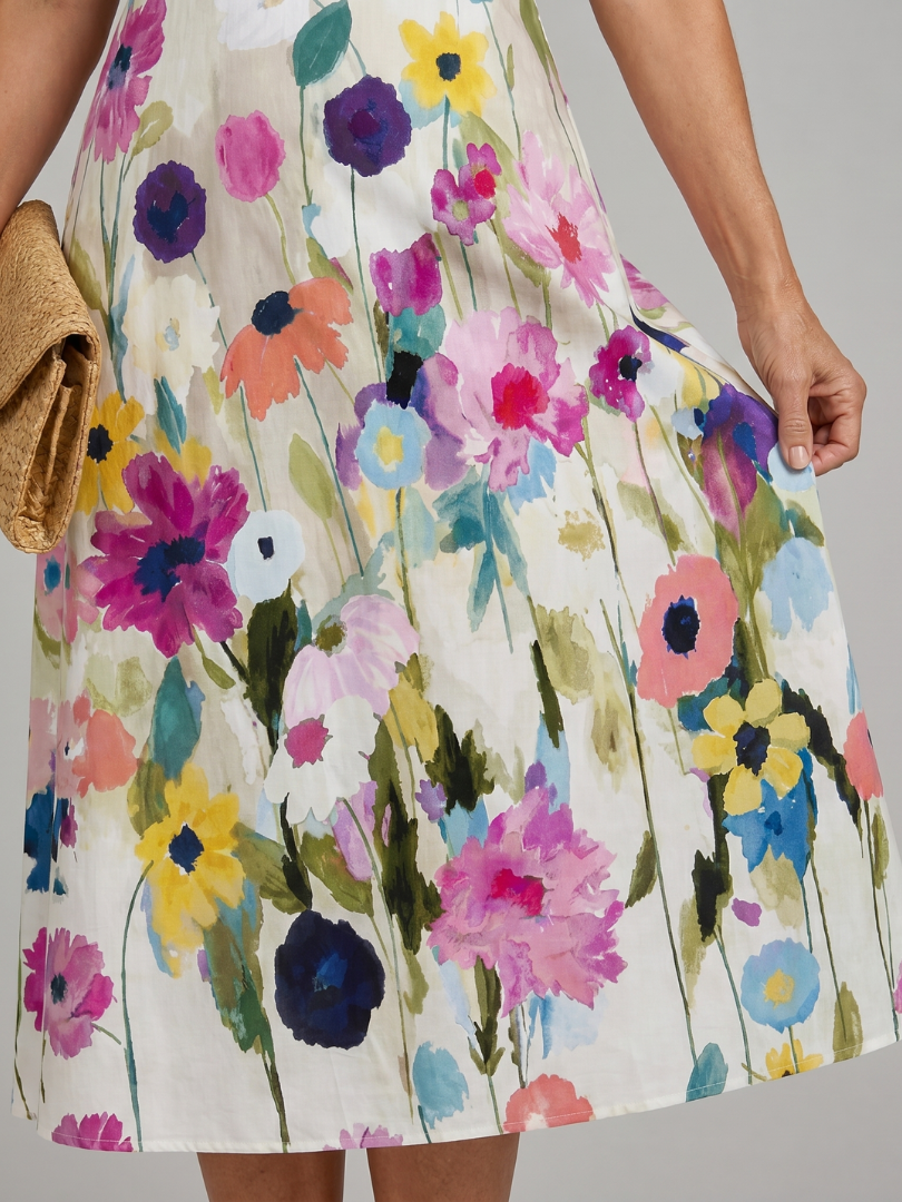 Flory | Vestido midi sin mangas de cuello redondo con estampado floral