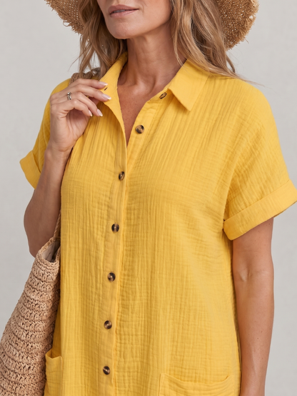 Linon | Vestido de largo midi con bolsillos delanteros y manga corta