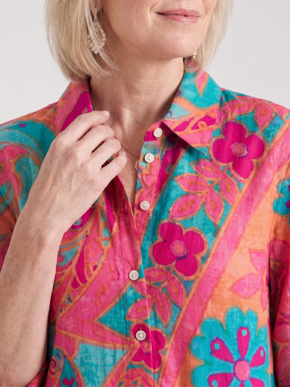Klera | Vestido midi estampado con cuello y botones delanteros