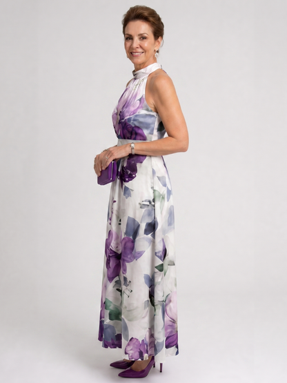 Omego | Vestido midi fluido con cuello halter y estampado floral suave