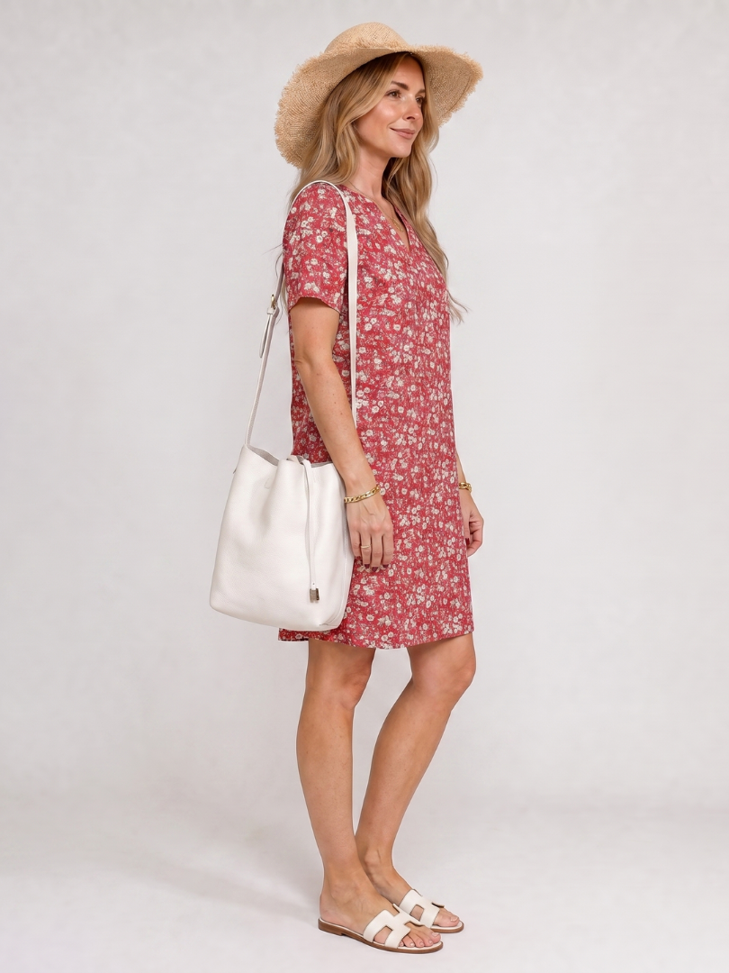 Somene | Vestido de largo midi con manga corta y estampado geométrico