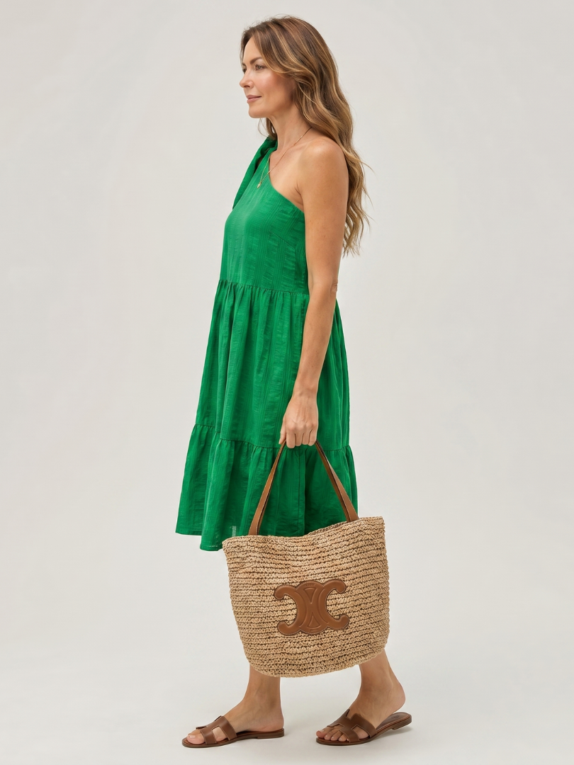 Zema | Vestido de largo midi con un solo hombro y detalle de lazo