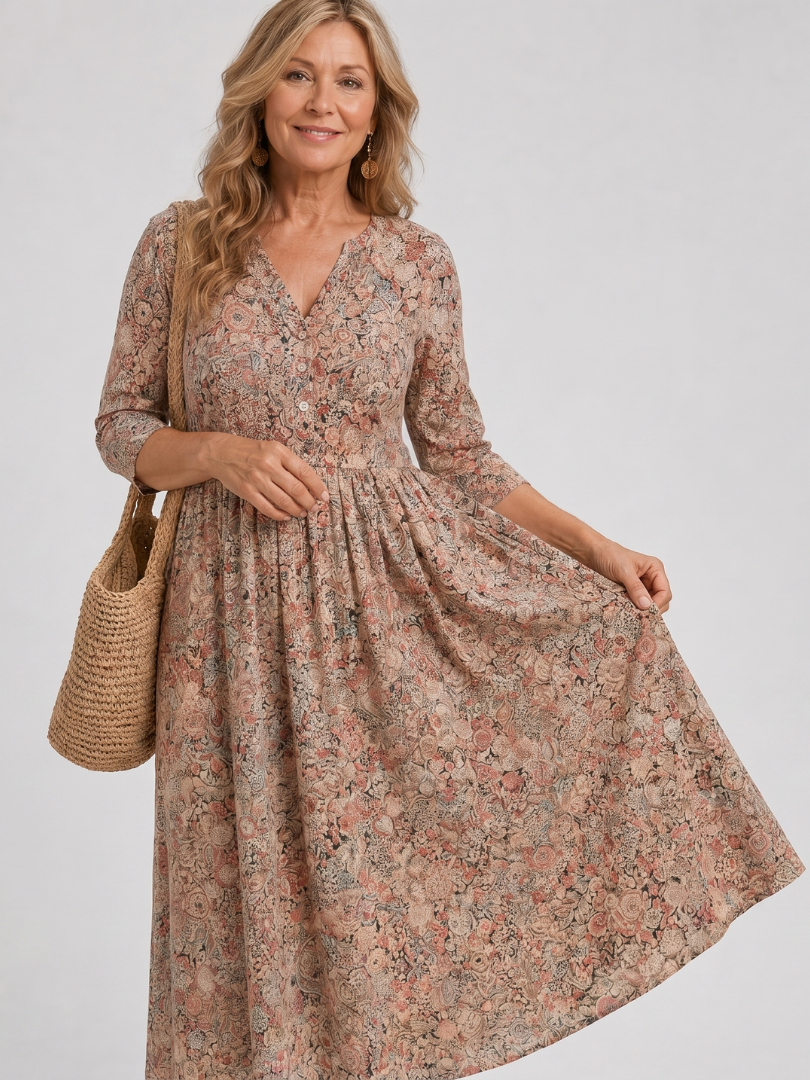 Picao | Vestido midi vintage con manga 3/4 y detalle frontal
