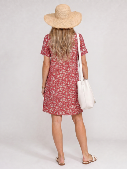Somene | Vestido de largo midi con manga corta y estampado geométrico