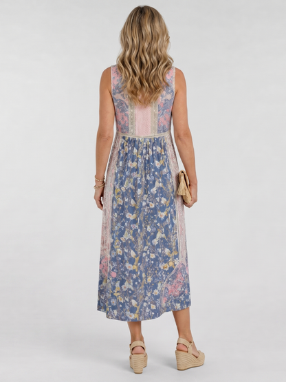Lemez | Vestido midi sin mangas con estampado floral mixto y detalle de botones