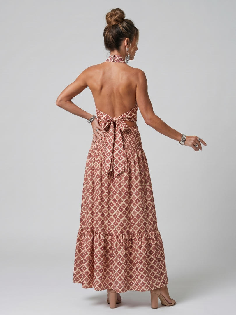 Amira | Sukienka midi z halter dekoltem i geometrycznym nadrukiem