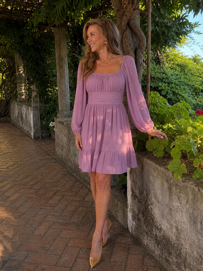 Evalene | Vestido de largo midi con manga larga y bajo con volantes