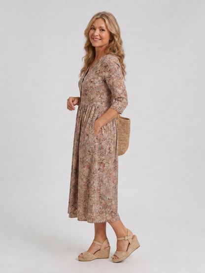 Picao | Vestido midi vintage con manga 3/4 y detalle frontal