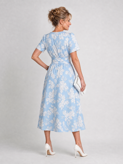 Marion | Vestido midi de manga corta con escote en V y estampado floral