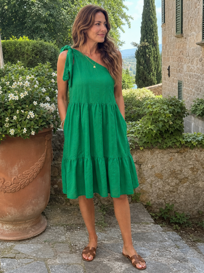 Zema | Vestido de largo midi con un solo hombro y detalle de lazo