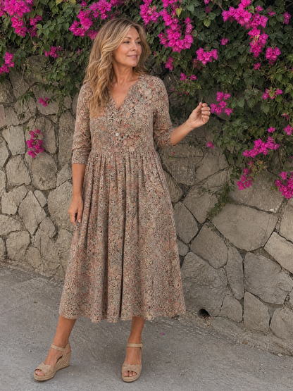 Picao | Vestido midi vintage con manga 3/4 y detalle frontal