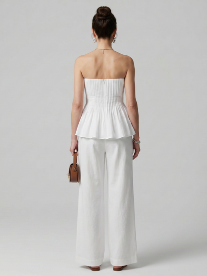 Rila | Top sin tirantes fruncido y pantalones de pierna ancha