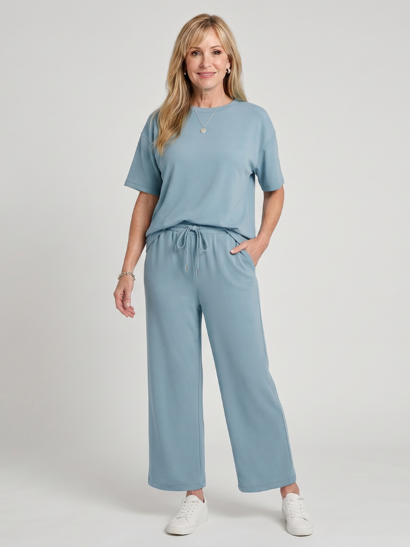Wihel | Conjunto de manga corta con cintura de cordón y pantalón de pierna recta