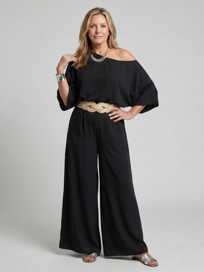 Siomara | Top de un solo hombro con mangas anchas y pantalón de pierna ancha