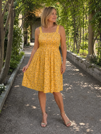 Leneva | Vestido de largo midi con escote cuadrado y estampado floral