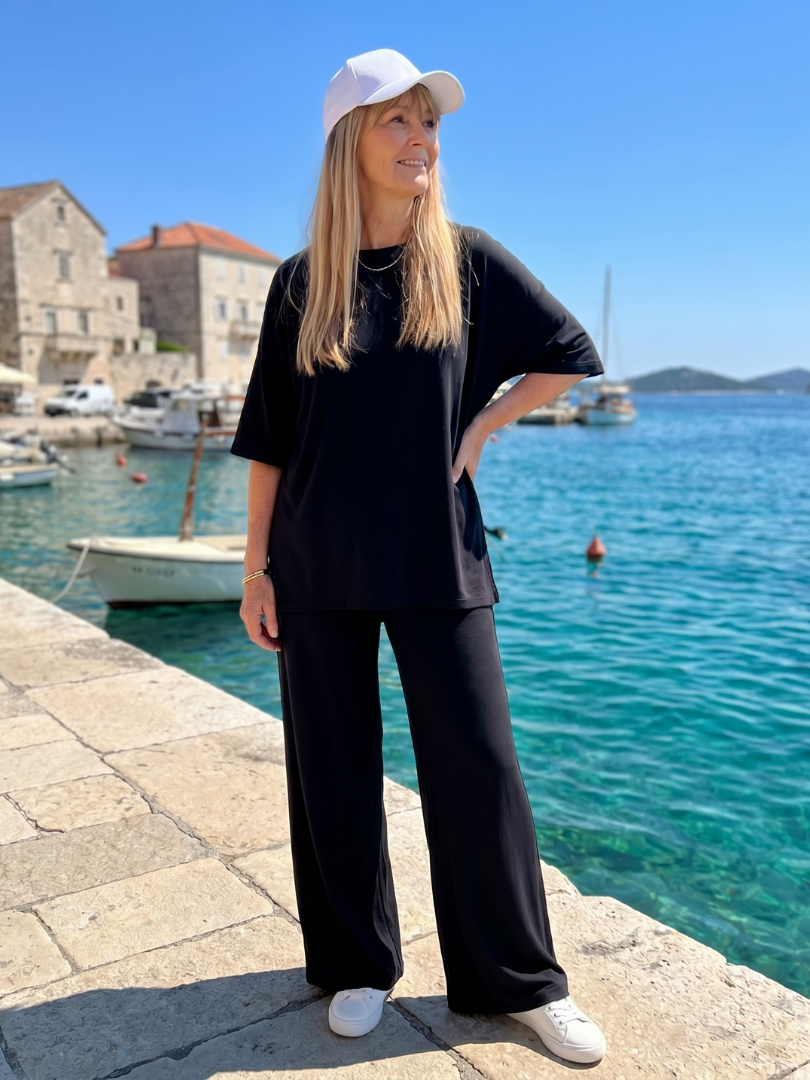 Ramse | Conjunto de top oversize de manga corta y pantalones de pierna ancha