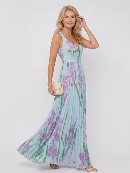 Vimele | Vestido midi plisado sin mangas con escote cuadrado