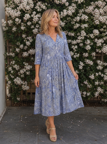 Picao | Vestido midi vintage con manga 3/4 y detalle frontal
