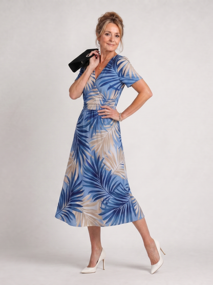 Marion | Vestido midi de manga corta con escote en V y estampado floral