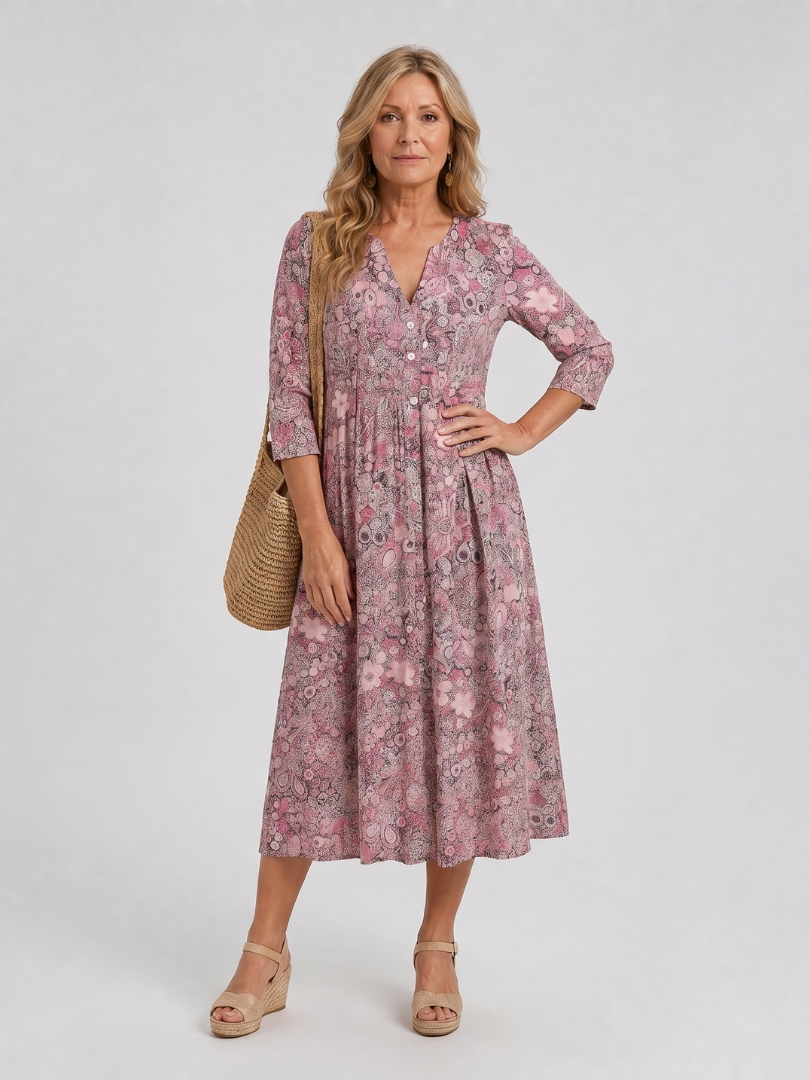 Picao | Vestido midi vintage con manga 3/4 y detalle frontal