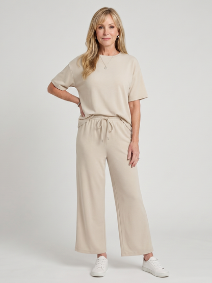 Wihel | Conjunto de manga corta con cintura de cordón y pantalón de pierna recta