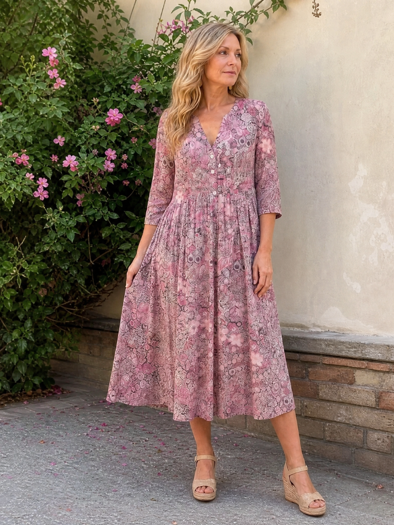 Picao | Vestido midi vintage con manga 3/4 y detalle frontal