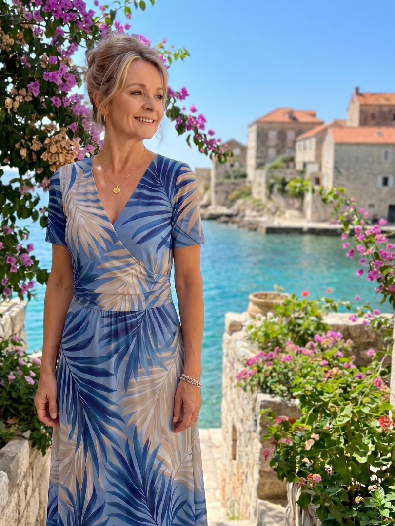 Marion | Vestido midi de manga corta con escote en V y estampado floral