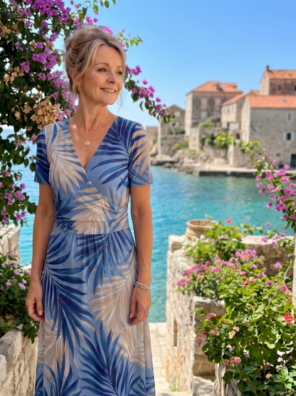 Marion | Vestido midi de manga corta con escote en V y estampado floral
