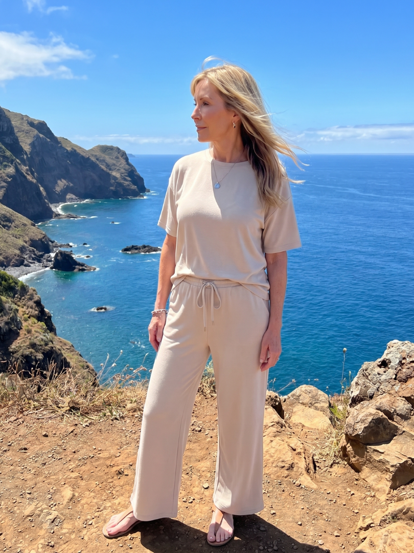 Wihel | Conjunto de manga corta con cintura de cordón y pantalón de pierna recta