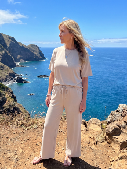 Wihel | Conjunto de manga corta con cintura de cordón y pantalón de pierna recta