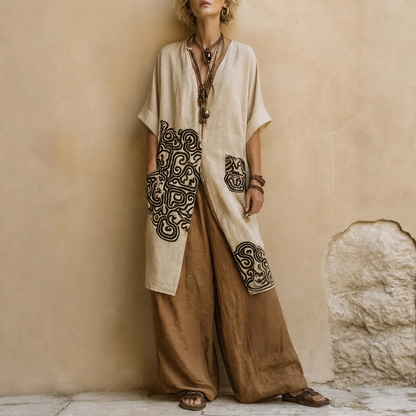 Iveta | Trzyczęściowy komplet boho z geometrycznym wzorem