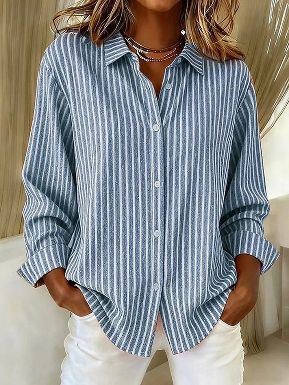 Genevieve | Striped button-through shirt