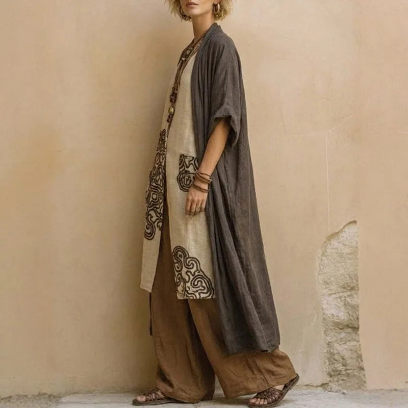 Iveta | Trzyczęściowy komplet boho z geometrycznym wzorem