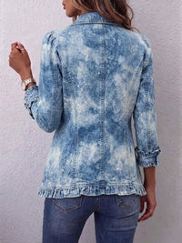 Jemison | Boho Gradient Vintage Botanical Print Ruffle Detail Jacket