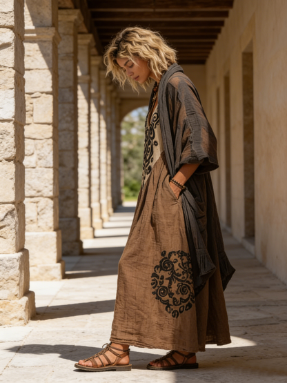 Denisa | Dwuczęściowy zestaw boho z artystycznym nadrukiem