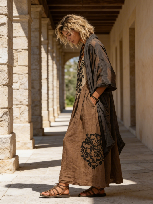 Denisa | Dwuczęściowy zestaw boho z artystycznym nadrukiem