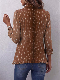 Nolinda | Bohemian Animal Print Ruffled Jacket